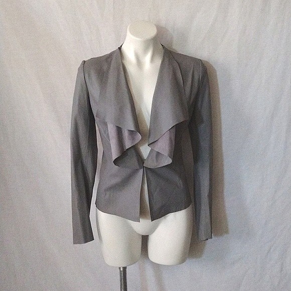 Zara Seamless Faux Leather Moto Jacket XS Waterfall Collar Open Front Light Gray - Picture 2 of 11